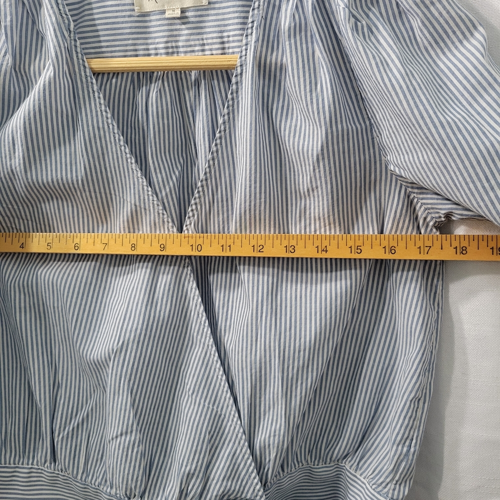 (SEA) Madewell Light Blue and White Striped Wrap Blouse - Picture 6 of 13